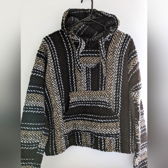 BAJA HOODIE | Men's Stripe Knit Mexican Hippy Poncho Festival | S/M - Picture 1 of 2